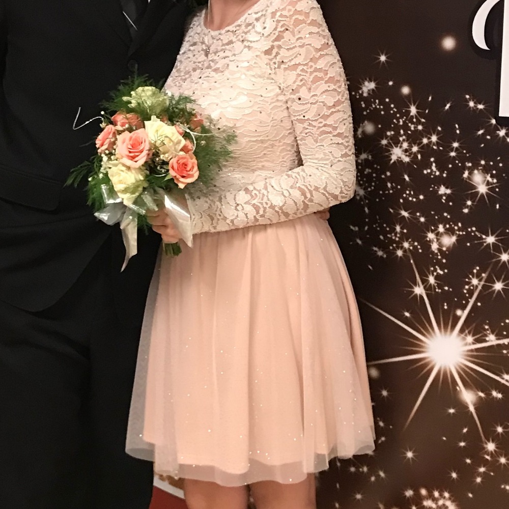 Two piece tan and pink dress